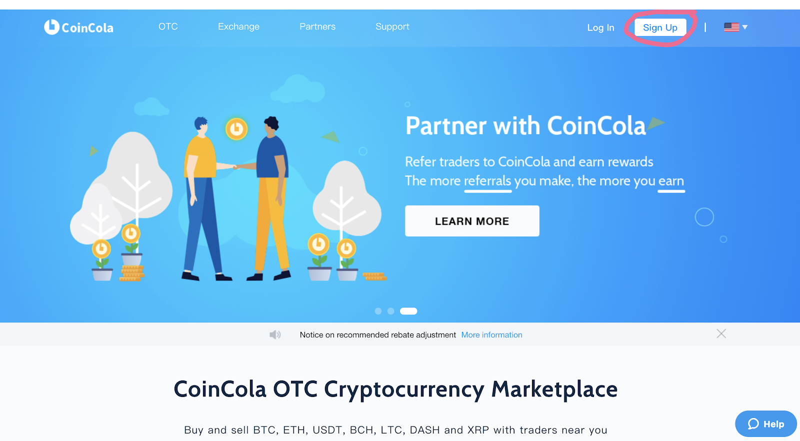 sign up on CoinCola bitcoin trading desk