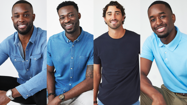 Image of Charity Lawson's final four of The Bachelorette 2023: Joey, Xavier, Aaron and Dotun.