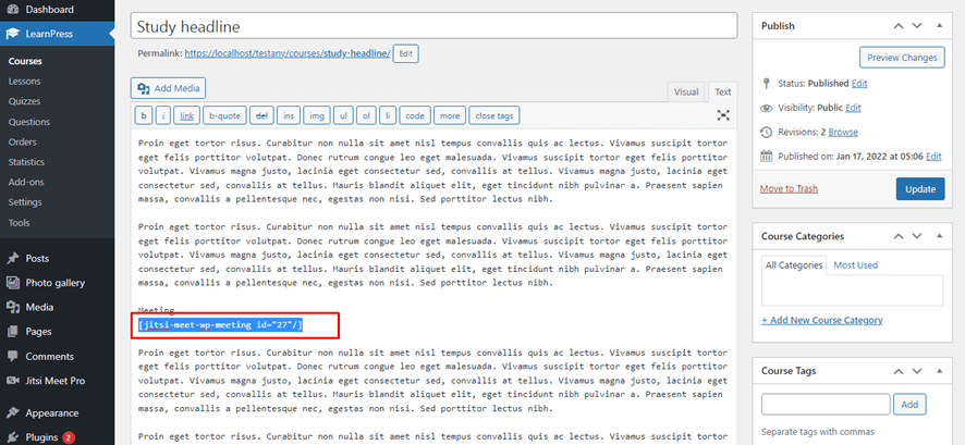 How to use LearnDash and Tutor LMS in Jitsi Meet