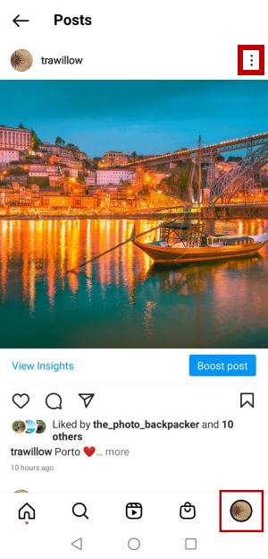 Go to your Instagram profile and pick up an image shared. 