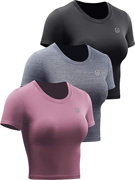 Neleus Women's Running Crop Tank Tops Dry Fit Workout Athletic Shirts Pack of 3