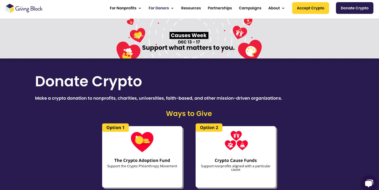 A screenshot of The Giving Block’s donation page