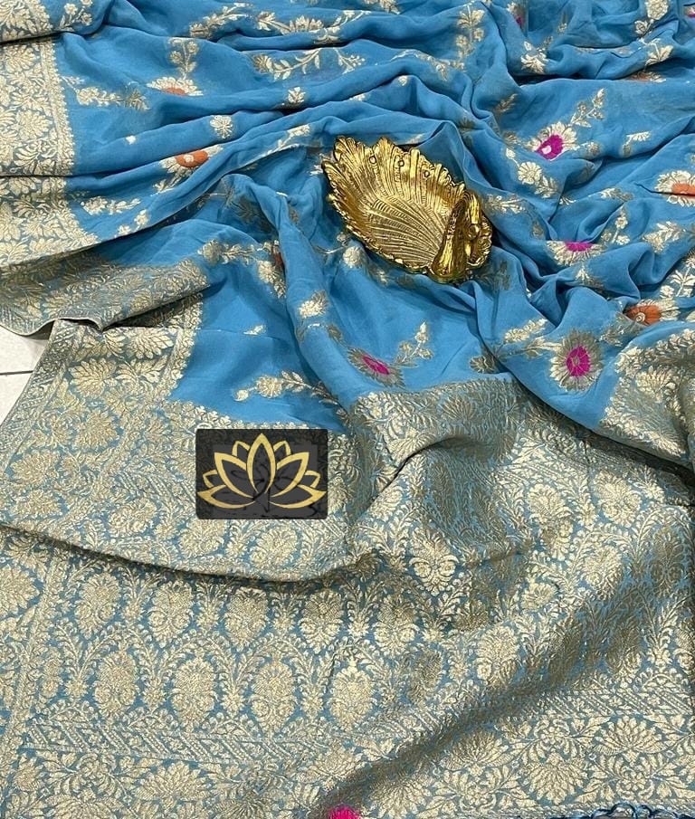 Banaras pure kaddi geogette allover meenakari weaving motifs saree