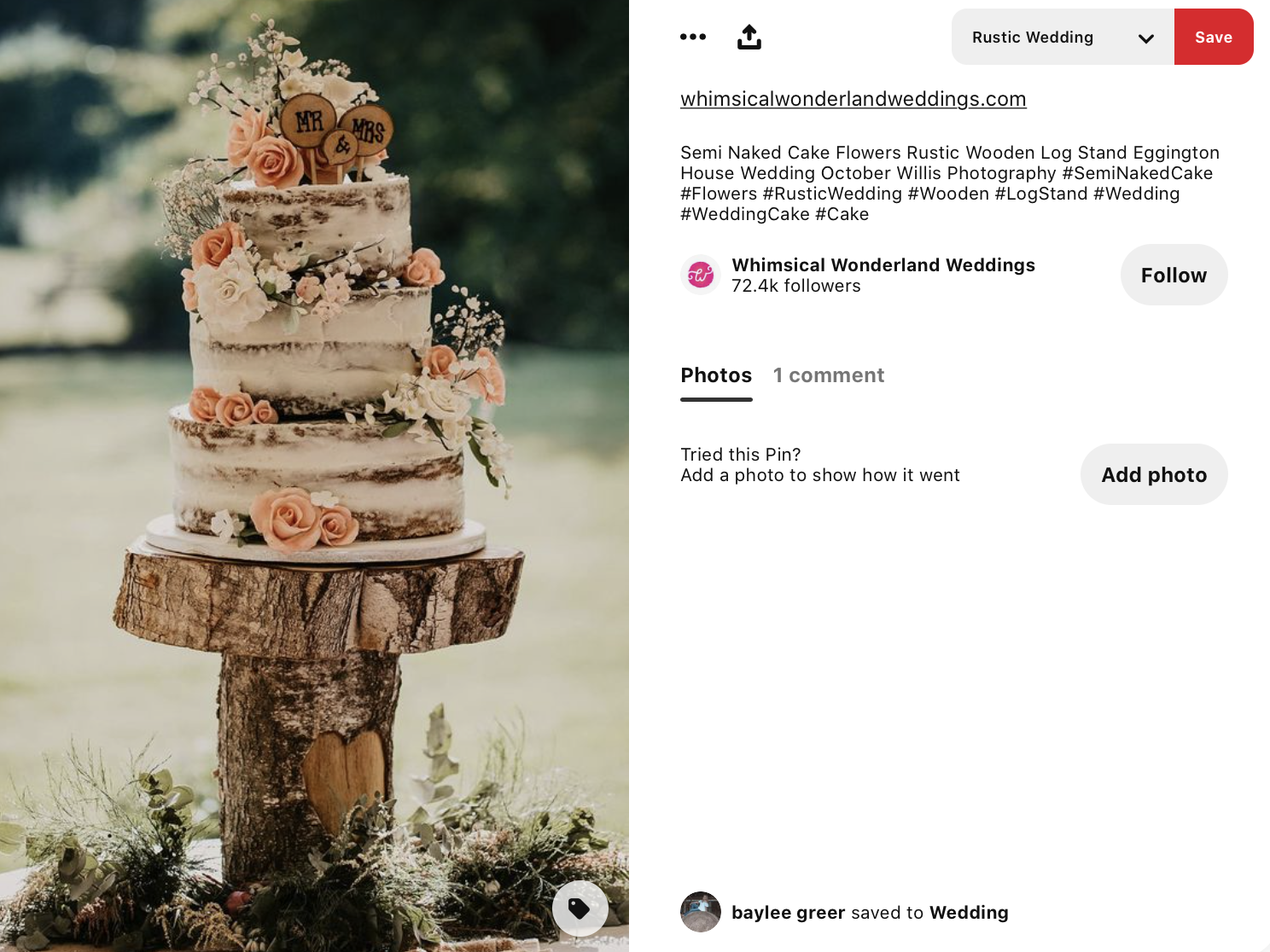 wood style frosting on a rustic wedding cake 