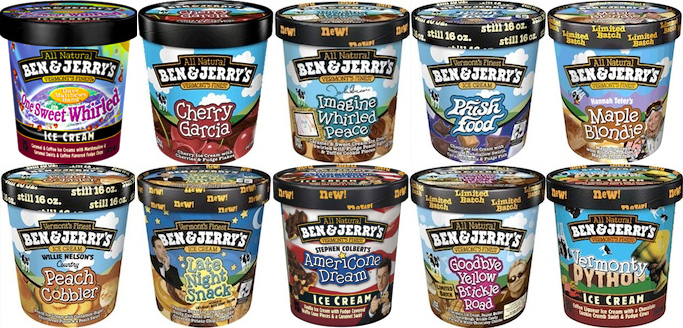 Ben and Jerry's ice cream packaging.