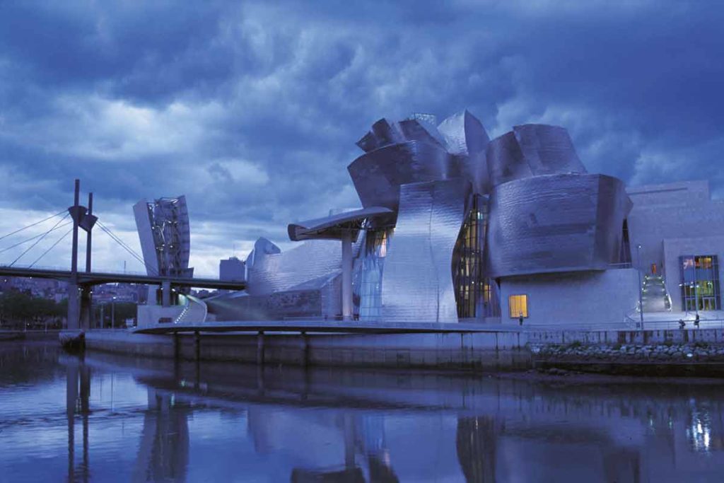 Guggenheim at night in Bilbao - a landmark