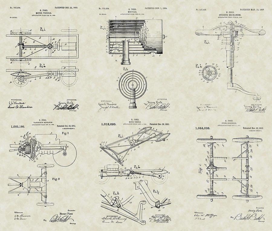 Henry Ford's Model-T Patent Collection Drawing by PatentsAsArt | Fine Art  America
