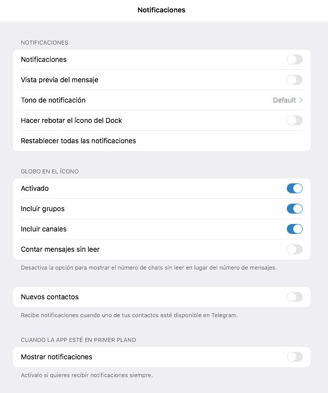 Telegram app notification settings