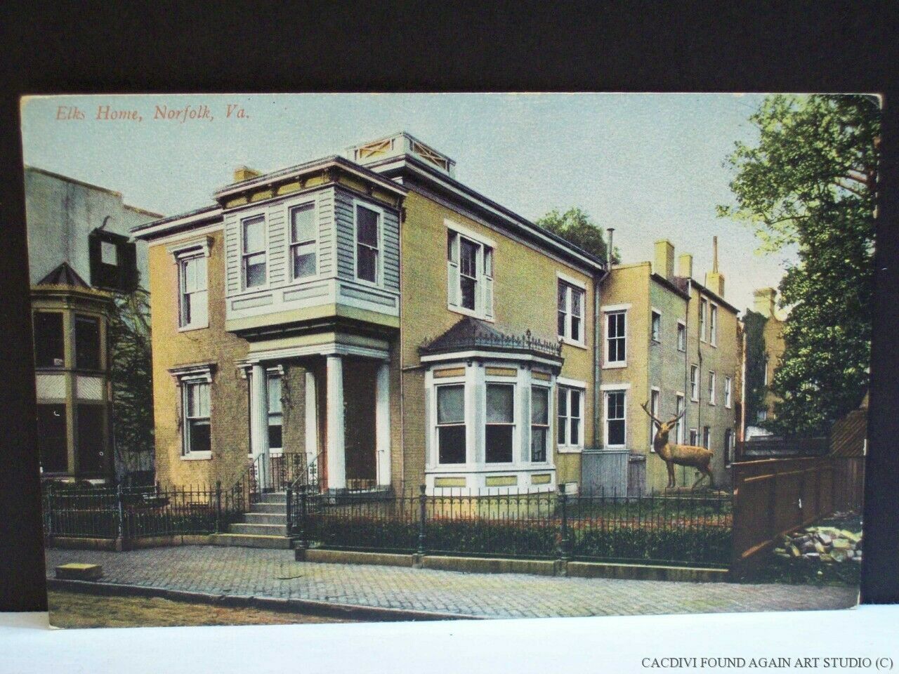 A postcard drawing of the original Elk’s Lodge building, ca. 1870s 