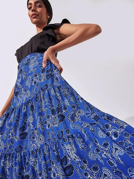 Lapis Floral Tiered Maxi Skirt 