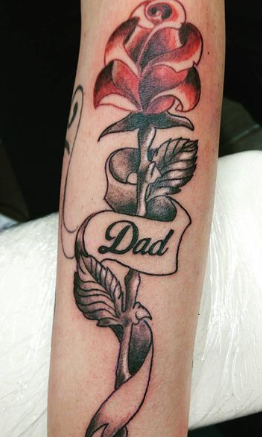 A Realistic Red Rose Dad Tattoo 