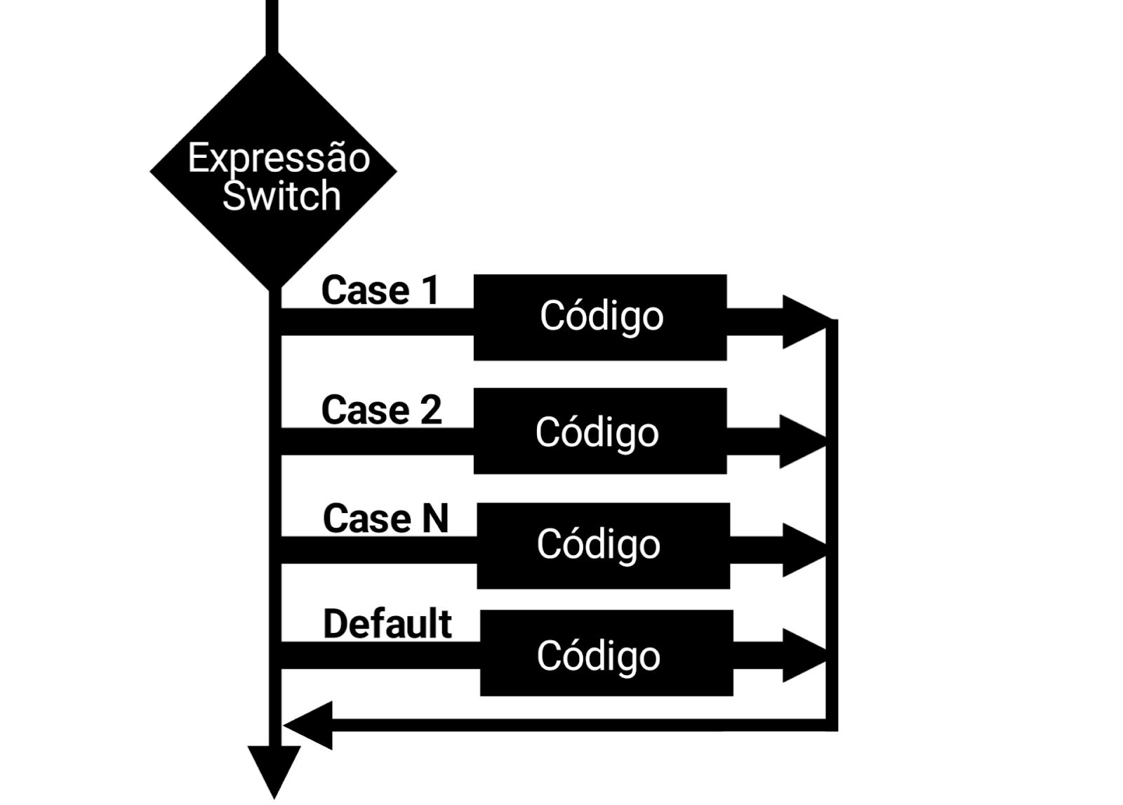Explicação em fluxograma do Switch Case Java