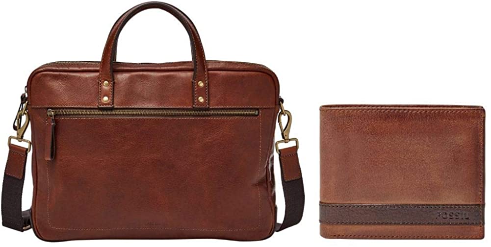 Fossil Men's Leather Single Zip Mens Briefcase