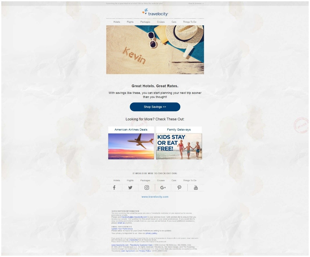 Travelocity personalized email