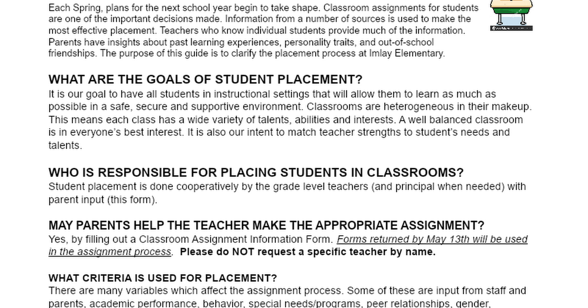 Parent Input Classroom Assignment- English/Spanish