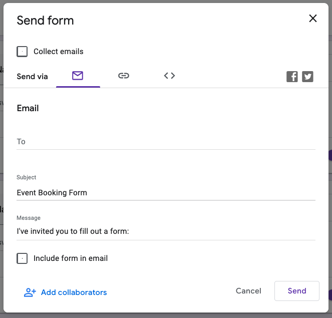 Email booking form example