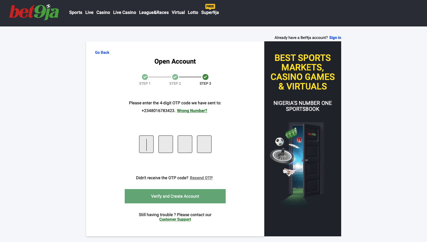 Bet9ja Bonus step 3