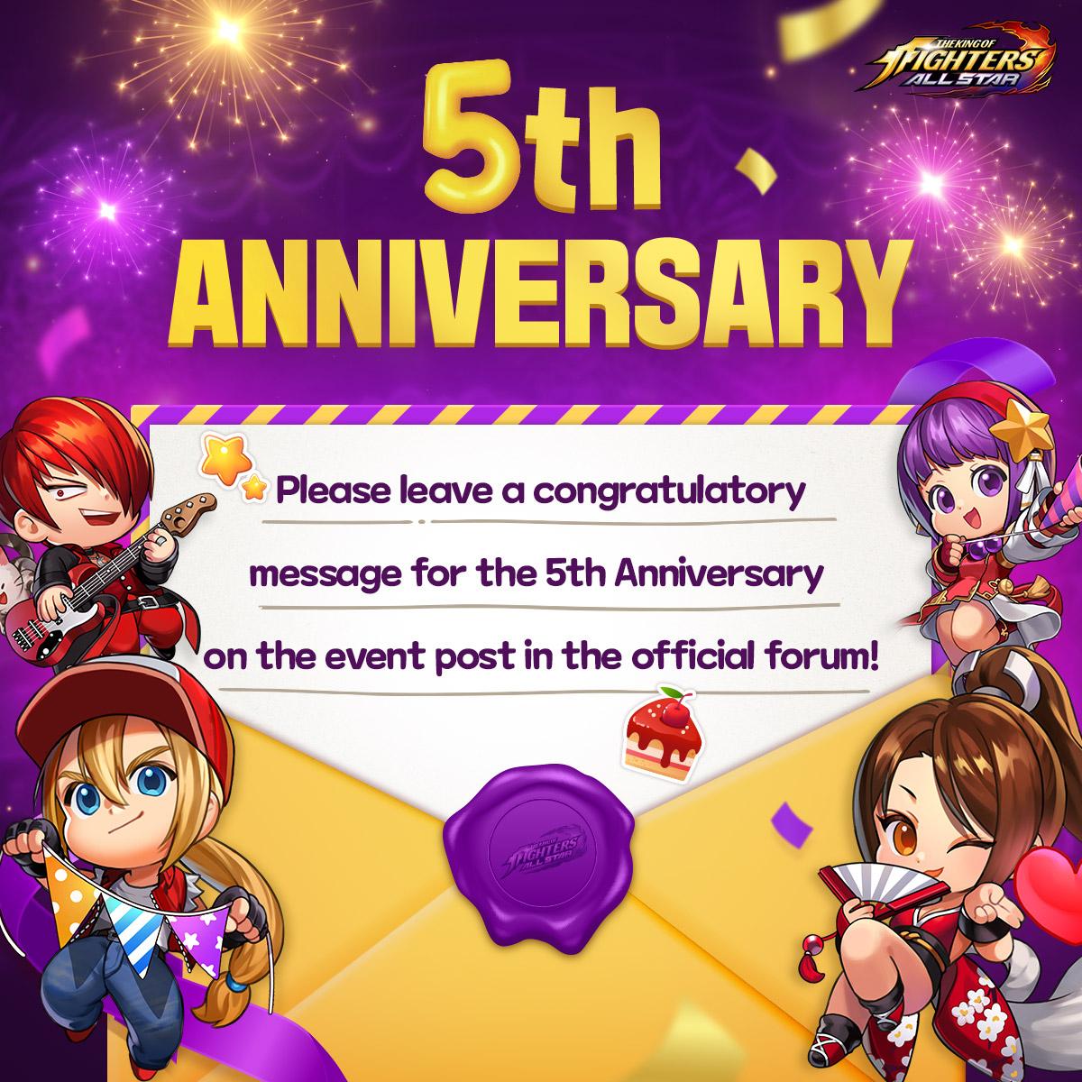 Leave a Congratulatory Message for the 5th Anniversary Event - Comunidad  oficial de The King of Fighters ALLSTAR