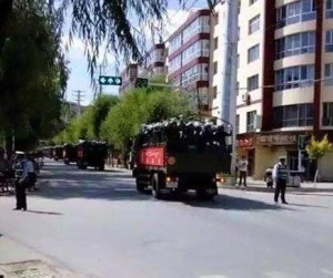 Another view of troops moving through Rebkong on July 27 (2015).