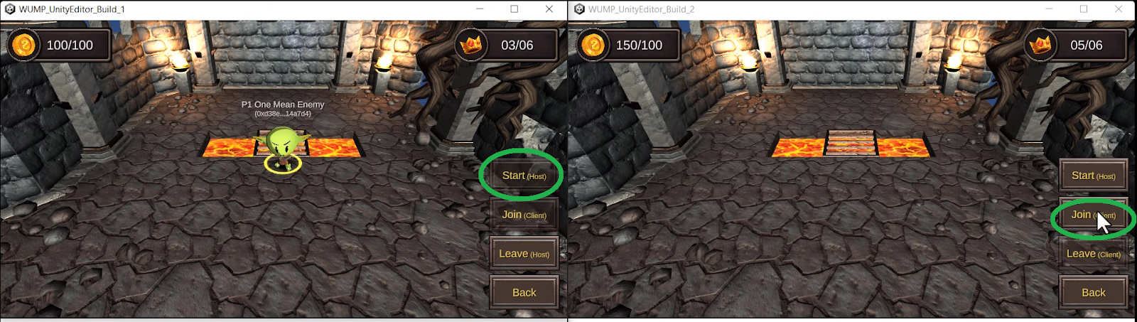 One player inside the game, and we also see another screen where a user clicks on the Join button.