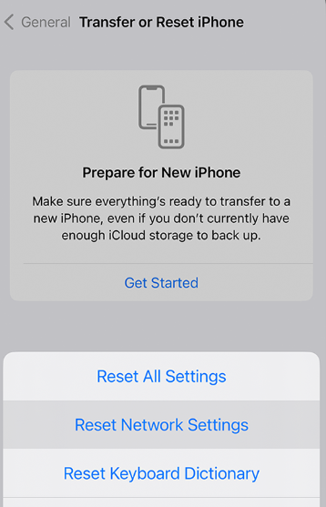 Resetting iPhone network settings