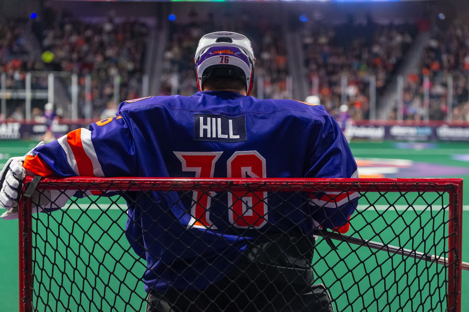 Pro lacrosse goalie From behind looking down the floor