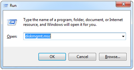 Insert diskmgmt.msc in the run box