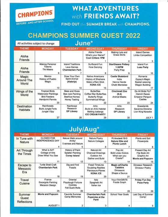 Champions Calendar