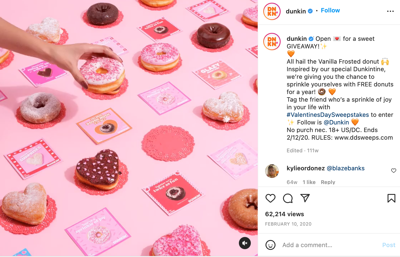 Dunkin Donuts giveaway on Instagram
