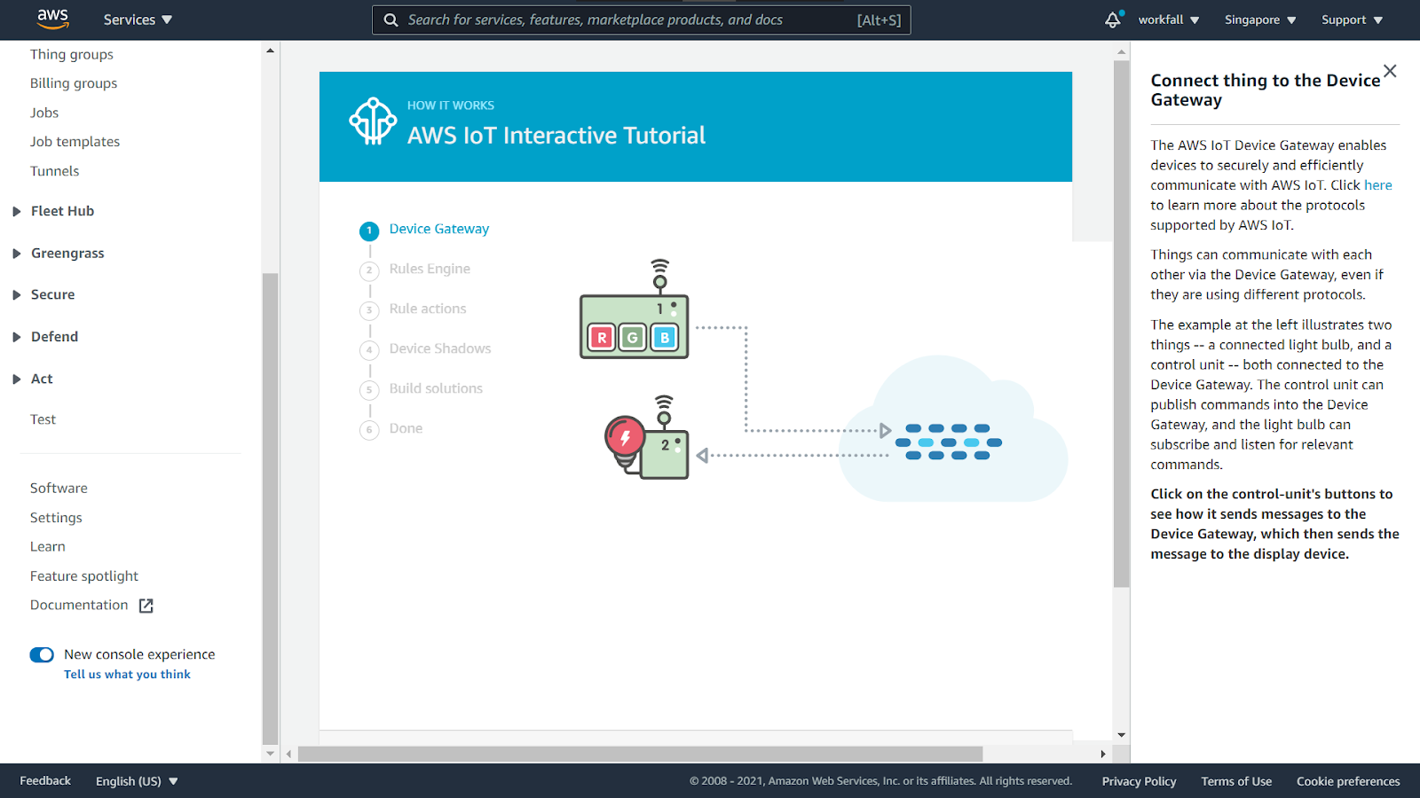 How to connect a device to the Amazon IoT Core service and watch it send MQTT messages?