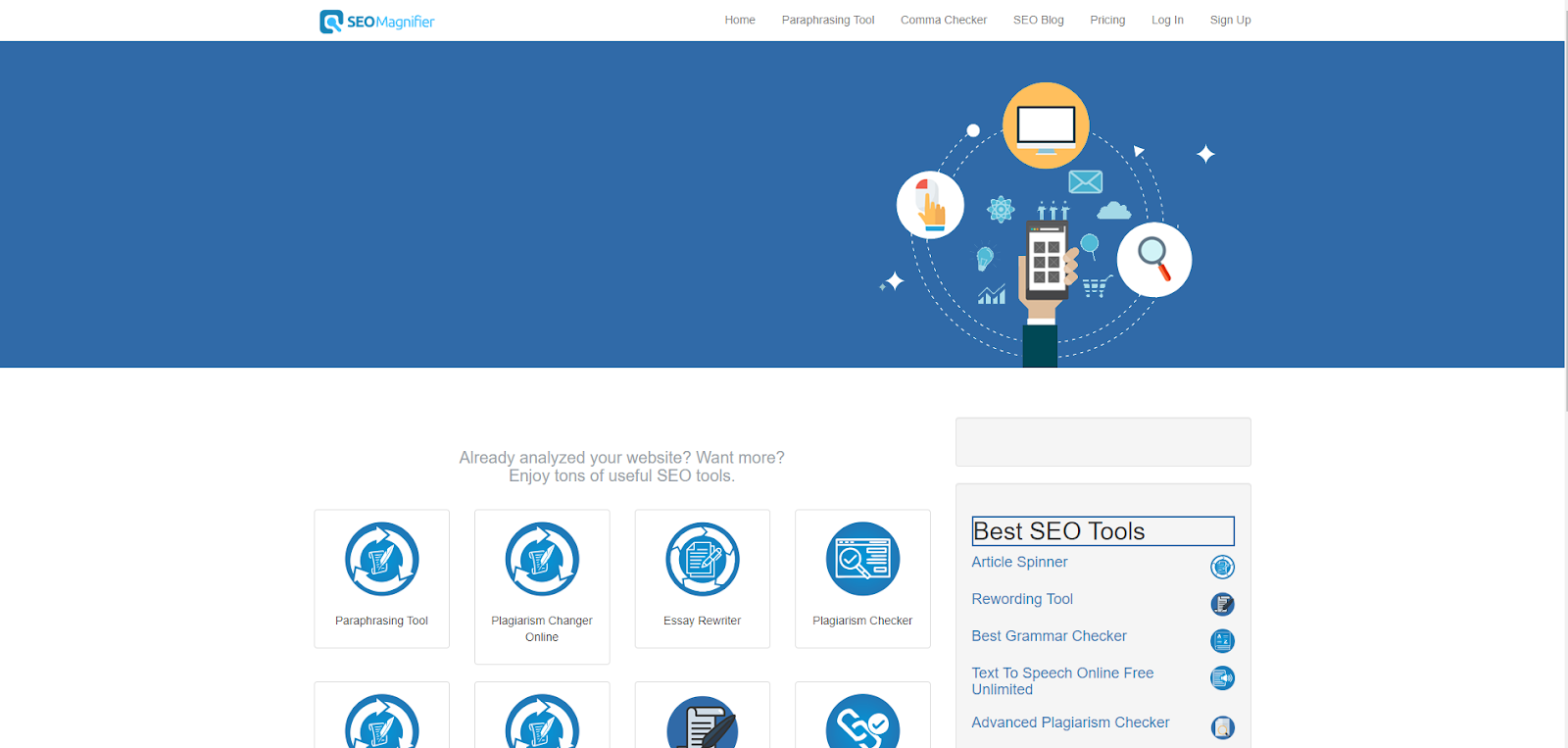 Best Spanish Grammar Checkers: SEO magnifier landing page 