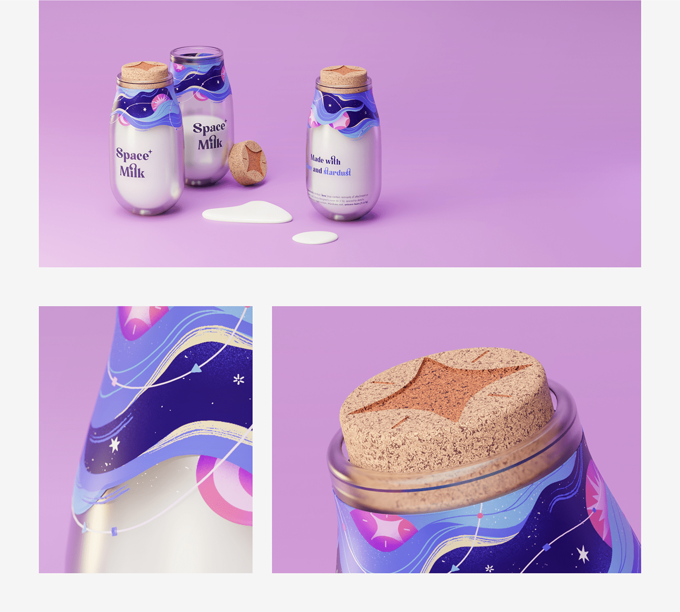 2D 3D bottle cosmic design ILLUSTRATION  Magic   milk package Space 