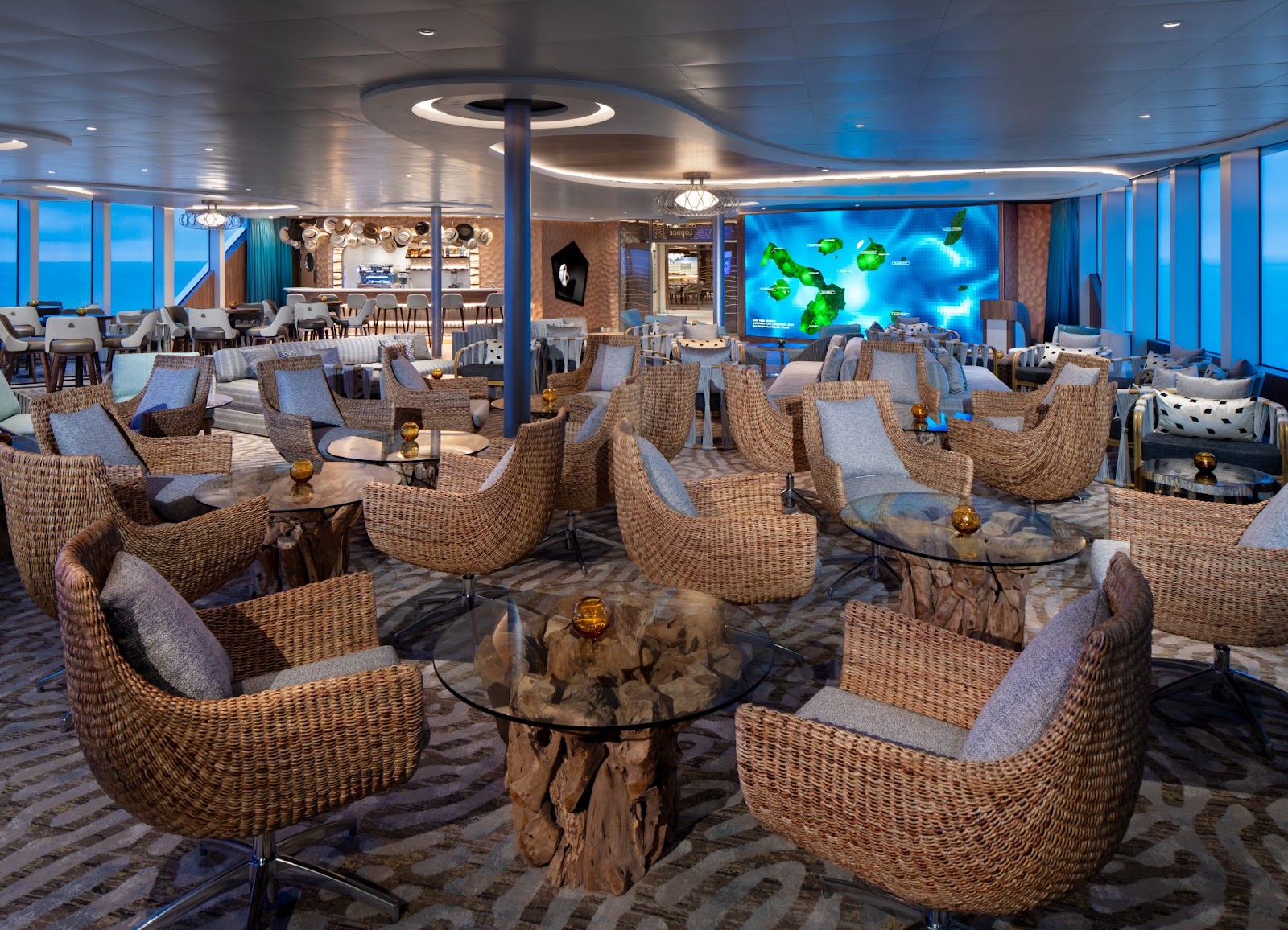 Discovery Lounge -The main social space onboard Celebrity Flora