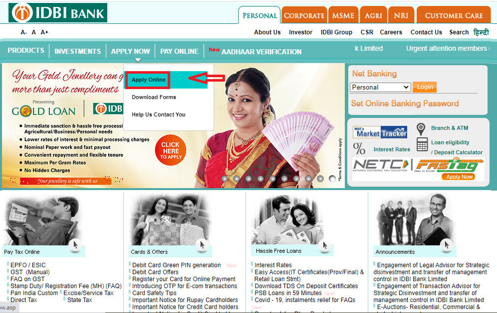 Apply Online button for IDBI Personal Loan