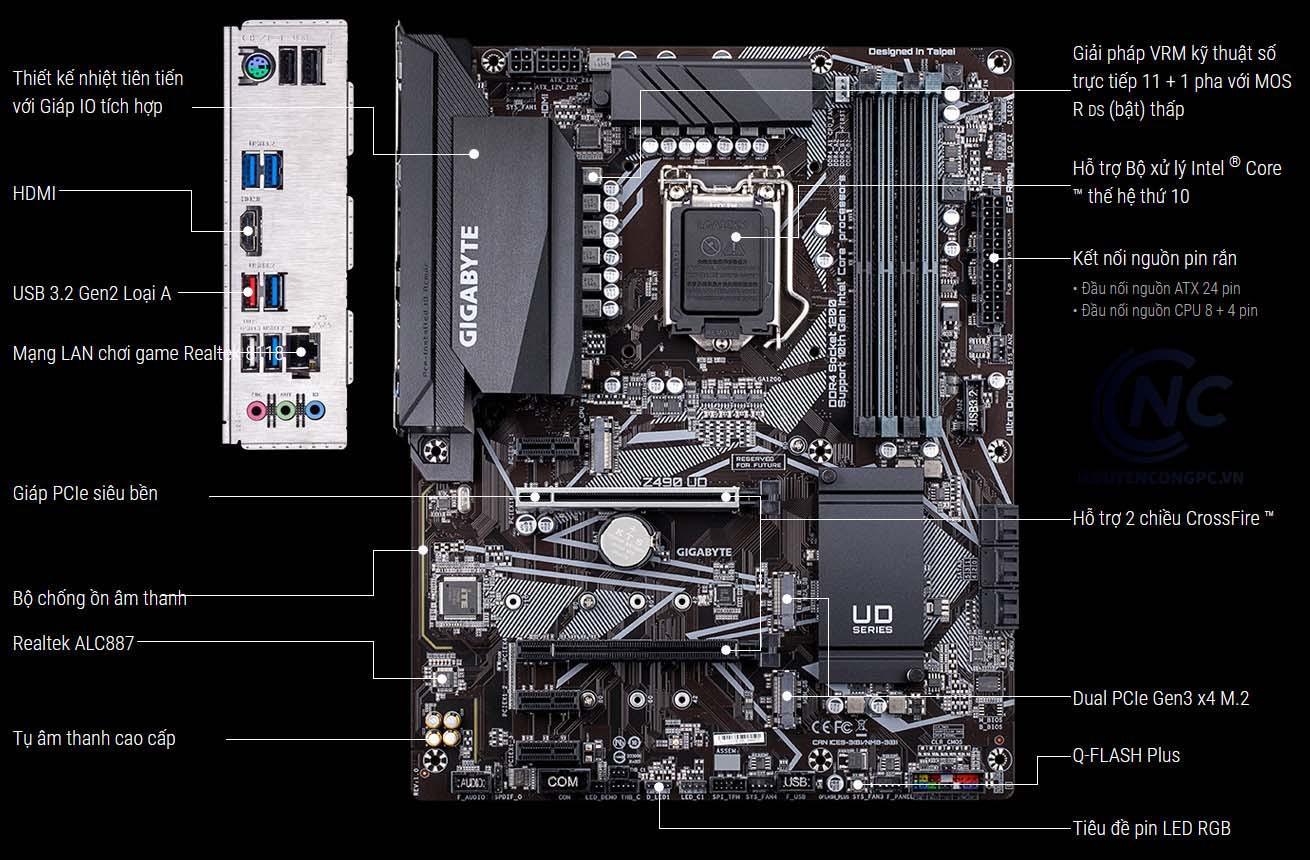 Mainboard GIGABYTE Z490 UD (Intel Z490, Socket 1200, ATX, 4 khe RAM DDR4)