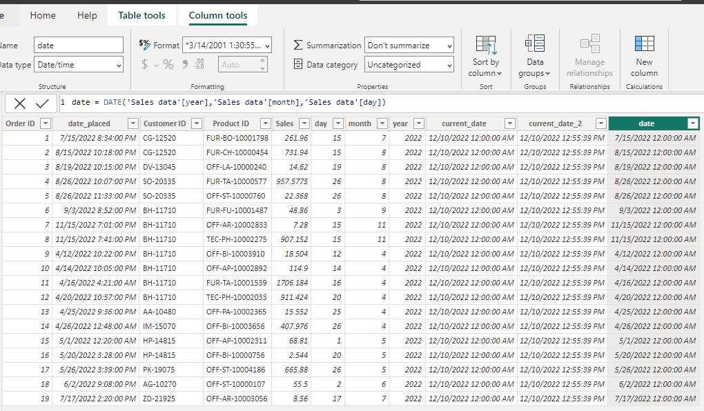 DATE formula in Power BI DAX