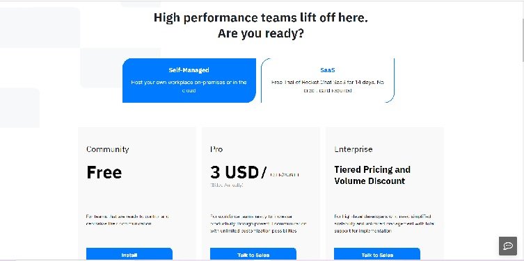 Rocket.Chat Pricing Page