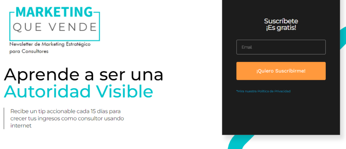 Ejemplo de tipo de landing page newsletter