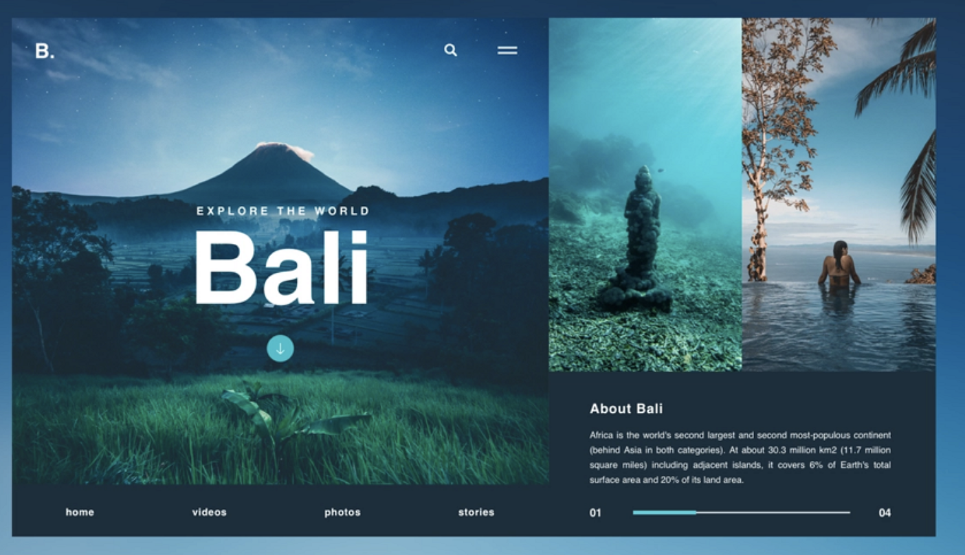 Web design trends for 2023: Split-screen layout example