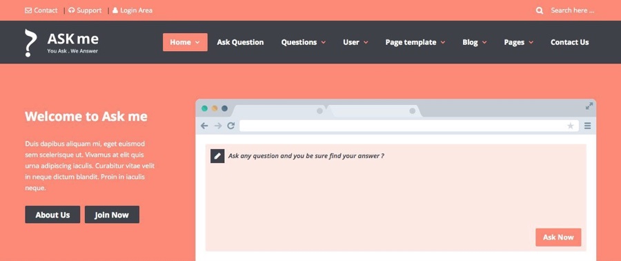 Ask Me Q&A Base de Conhecimento Tema WordPress