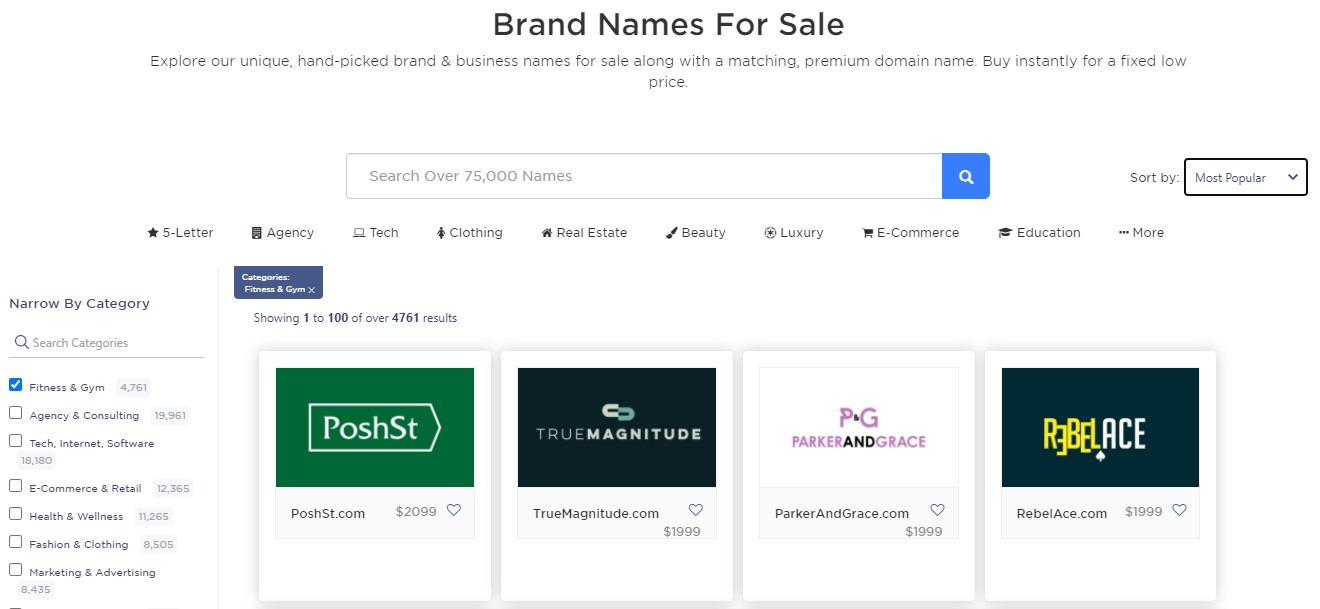 Squadhelp Brand Names for Sale
