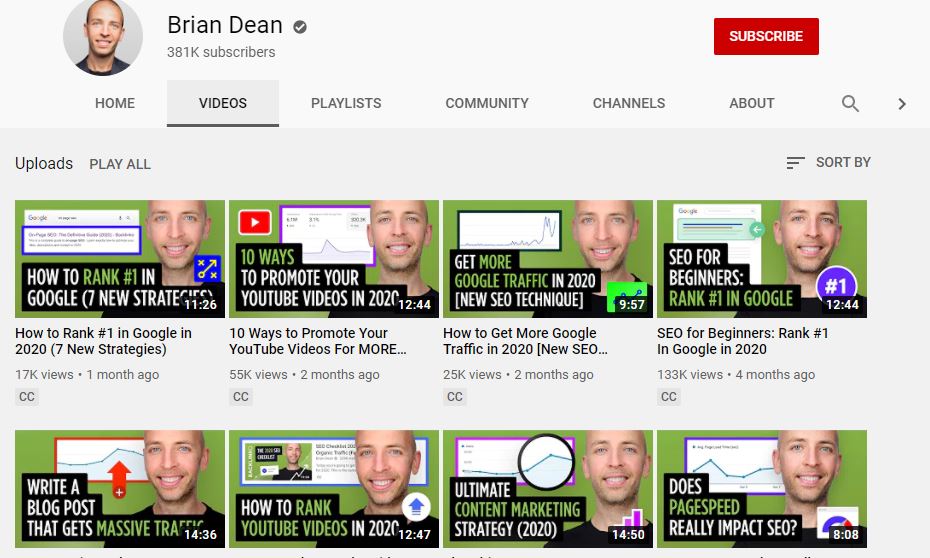 Brian Dean Youtube channel