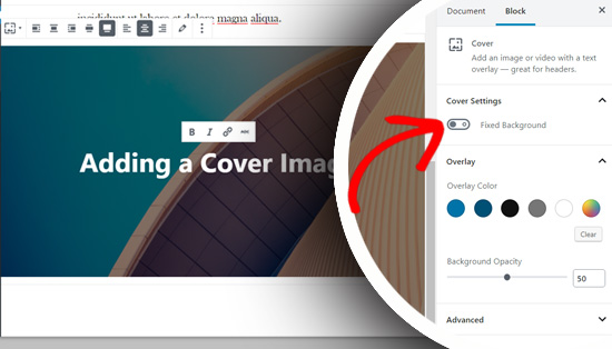 Corrigida a opção de plano de fundo no bloco de capa no Gutenberg
