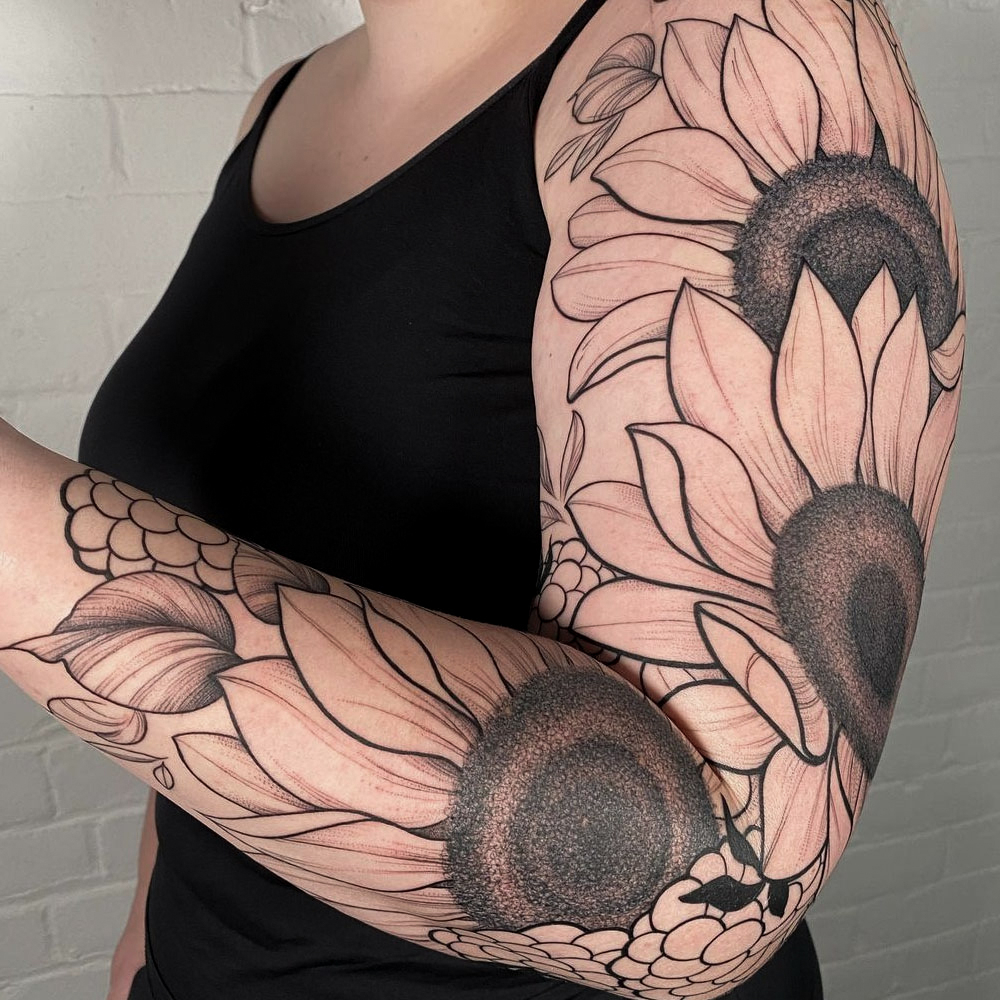 Linework SunFlower Classy Shoulder Tattoos Female