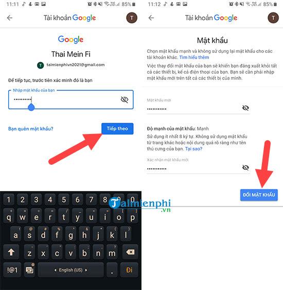 doi mat khau Gmail