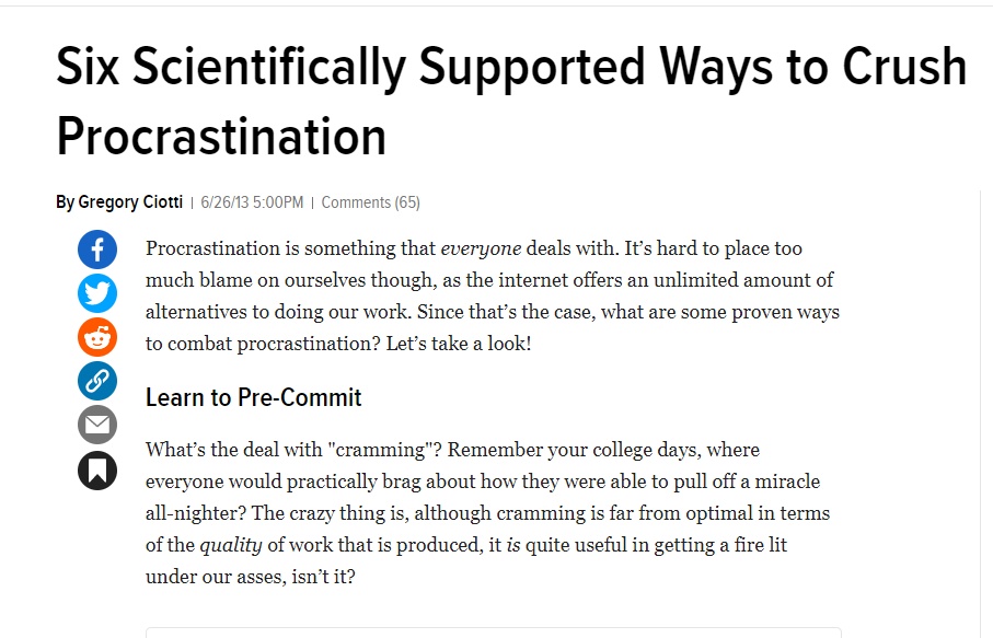 Screenshot of one of Gregory Ciotti’s guest posts on Life Hacker