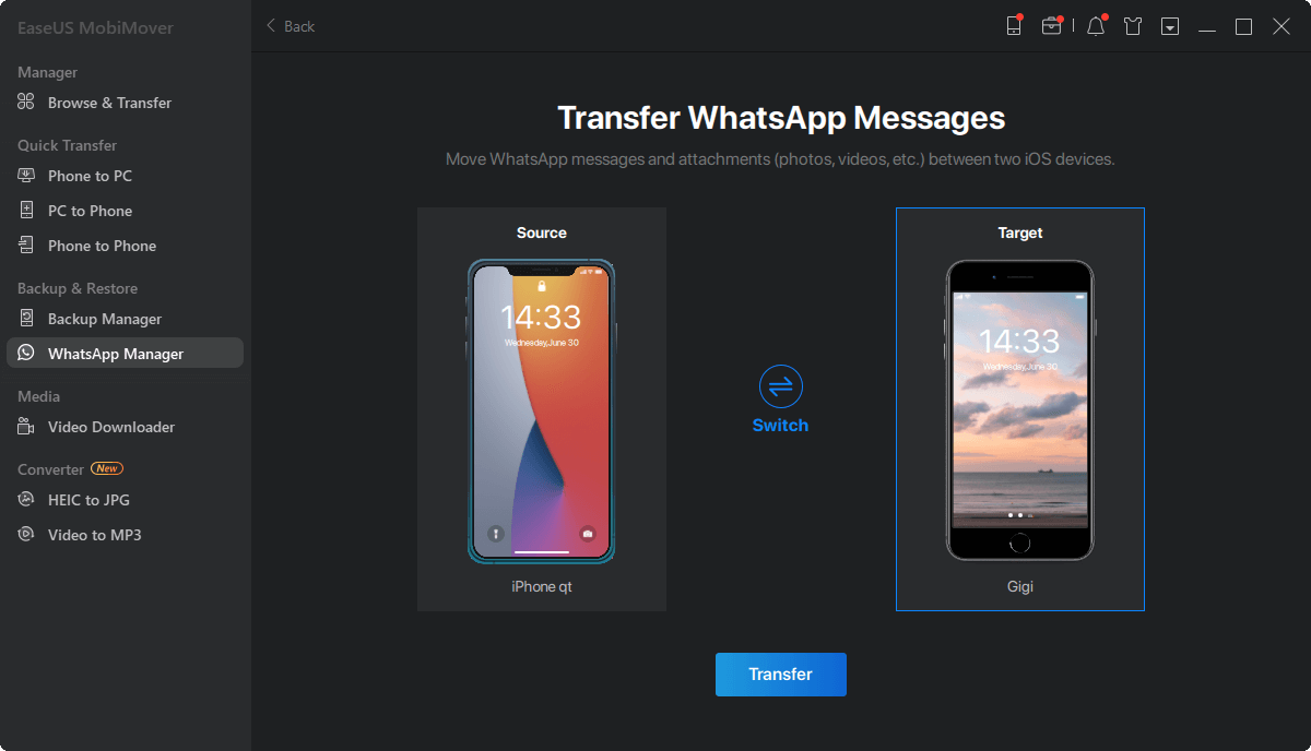 Transfer WhatsApp - check the devices