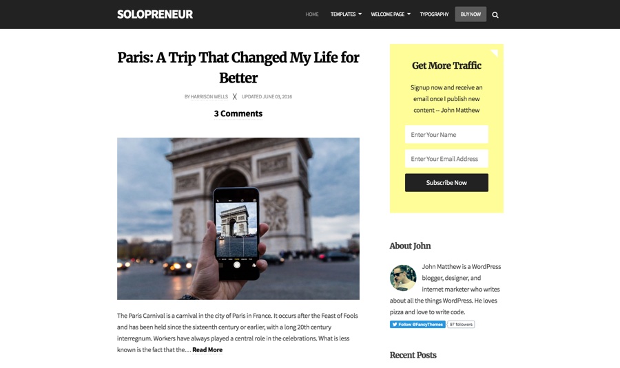 Tema WordPress para blog responsivo solopreneur