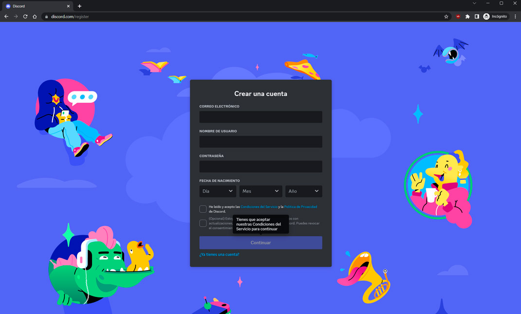 crear cuenta en discord