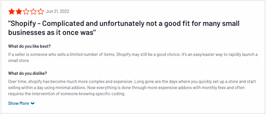 Shopify Complicated & Difficult to Customise Users review
